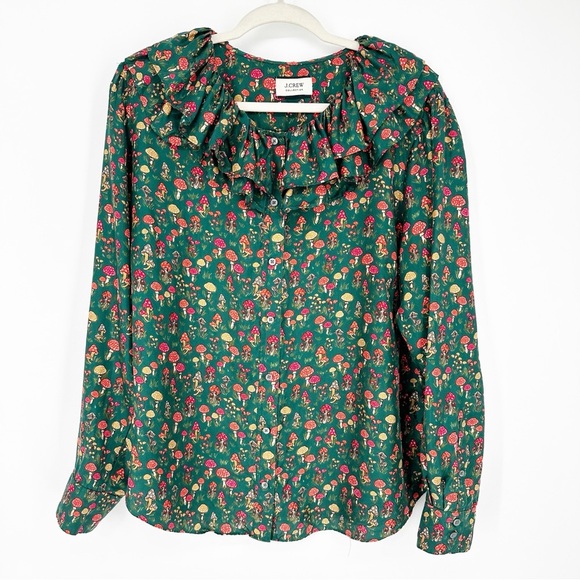 J. Crew Collection Mushroom Silk Ruffle Collar Blouse - Picture 2 of 8